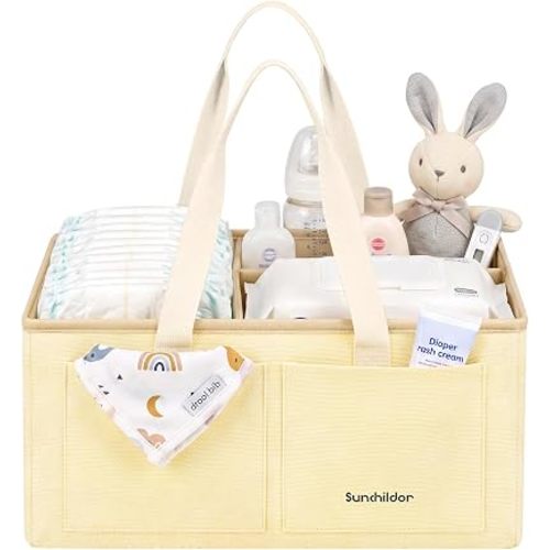Large Canvas Baby Nappy Caddy Organizer - Pale Yellow