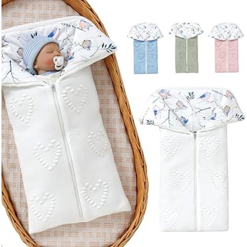Baby Winter Thick Swaddle Blankets Newborn Heart Dots Receiving Blanket Infant Soft Knit Warm Stroller Wraps for Baby Boys Girls (White)