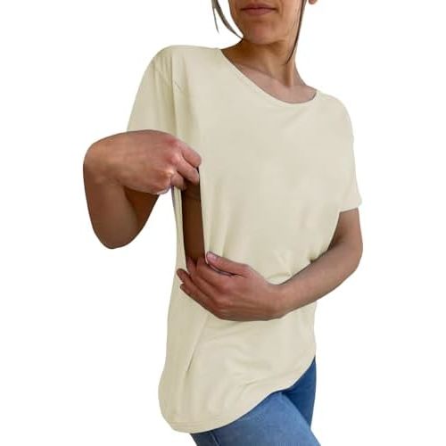 Heevina Women Nursing Shirts for Breastfeeding Side Zip Crewneck Tshirt Hidden Zippers Maternity Nursing Tops