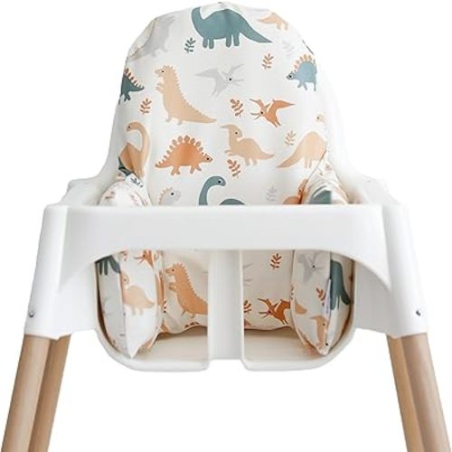 Yeah Baby Goods Vegan Leather Soft Baby High Chair Cover (Dino Time) - Fits IKEA ANTILOP Highchair Cushion - Wipeable, Waterproof Cushion Cover for High Chair - High Chair Accessories (Cover Only)