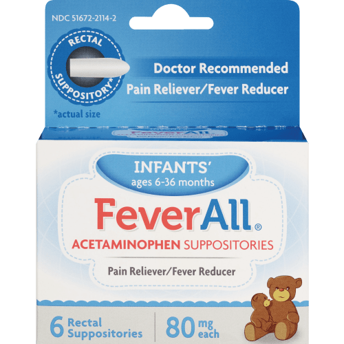 FeverAll Acetaminophen Suppositories Pain Reliever/Fever Reducer, 6 CT