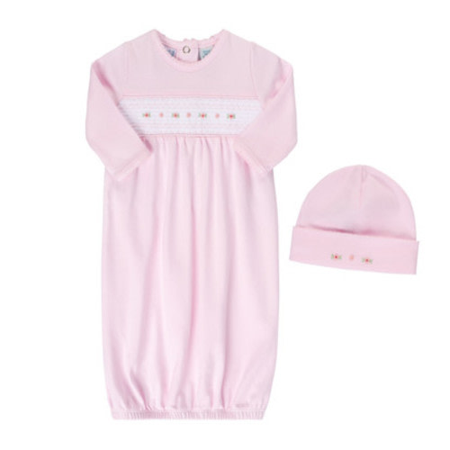 Baby Girl Smocked Flower Gown and Hat