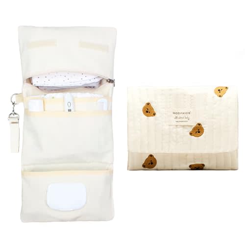 MODAKIDS Baby Bag Organizer, Waterproof Mini Diaper Bag, Foldable Mom Travel Set, Diaper Organizer, with Gift for Baby Shower (Bear)