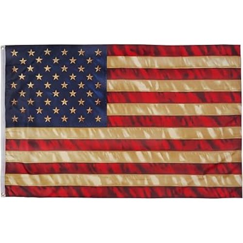 Vintage American Flag 3x5 ft Tea Stained American Flags Heavy Duty Old Antiqued USA Flag for Outside with 2 Brass Grommet for Outside Room Wall Decoration