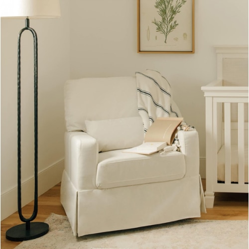 Namesake Crawford Pillowback Comfort Swivel Glider in Performance Cream Eco-Weave, Water Repellent & Stain Resistant, Greenguard Gold & CertiPUR-US Certified
