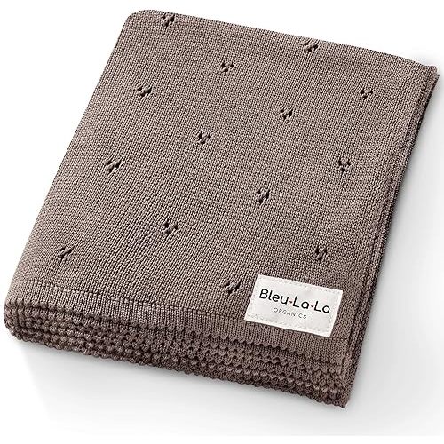 Organic Unisex Pointelle Receiving Swaddle Blanket for Boys & Girls - 100% Luxury Organic Soft Cotton Knit Warm Cozy Cuddle Stroller Crib Blanket for Newborns, Infants, & Toddlers (Mocha)