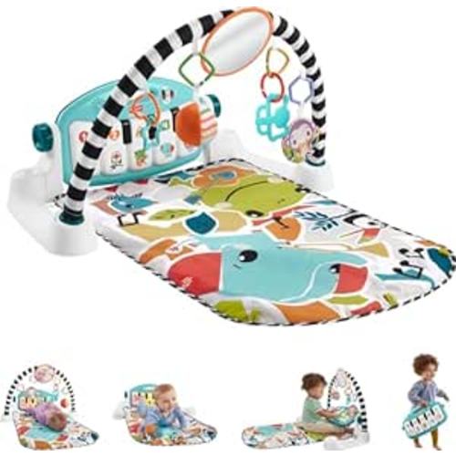 Fisher-Price Baby Playmat Glow and Grow Kick & Play Piano Gym, Blue Musical Learning Toy with Developmental Activities for Newborns 0+ Months