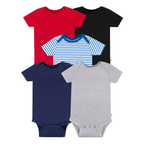 Little Star Organic Baby Boy 5 Pk Short Sleeve Bodysuits, Size Newborn-24 Months