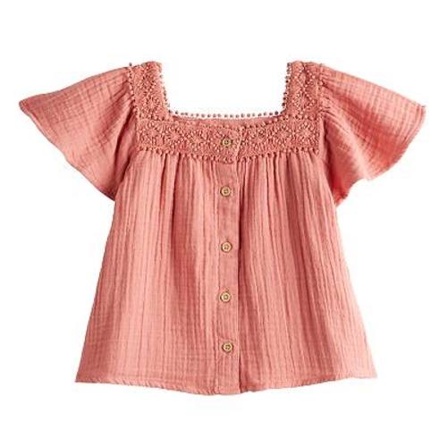 Toddler Girl Jumping Beans® Short Sleeve Woven Peasant Top with Crochet Trim