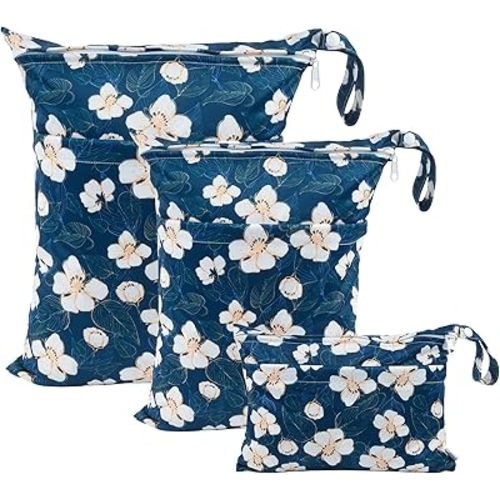 babygoal Wet Dry Bags for Baby Cloth Diapers, Washable Travel Bags, Beach, Pool, Gym Bag for Swimsuits & Wet Clothes with Two Zippered Pockets 3 Pack(S,M,L), 3SML02