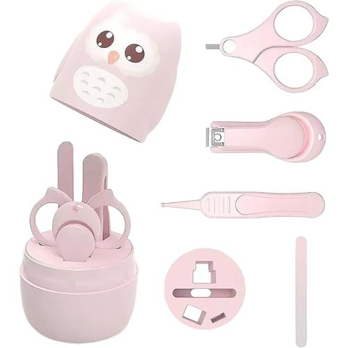 PandaEar Baby Nail Manicure Pedicure Grooming Care Kit (4 Pack)| Clippers Scissors File Tweezers | Newborn Infant Toddler Kids|1 Months Plus (Pink)