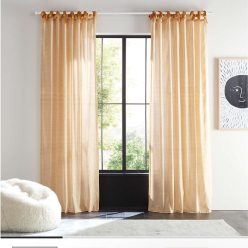 96" Yellow Organic Cotton Windowpane Plaid Curtain Panel