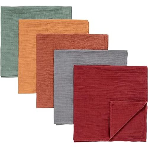 Muslin Receiving Blankets, Neutral Burp Cloths Swaddle Blanket for Newborn Boys and Girls, 5 Pack Breathable and Skin-Friendly Swaddle Wrap for Infant Baby (Fresh Colors)