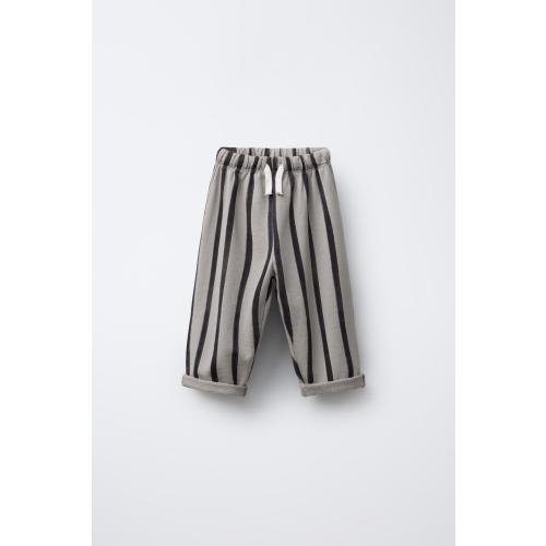 STRIPED BAGGY PLUSH PANTS - Sand / Black | ZARA United States