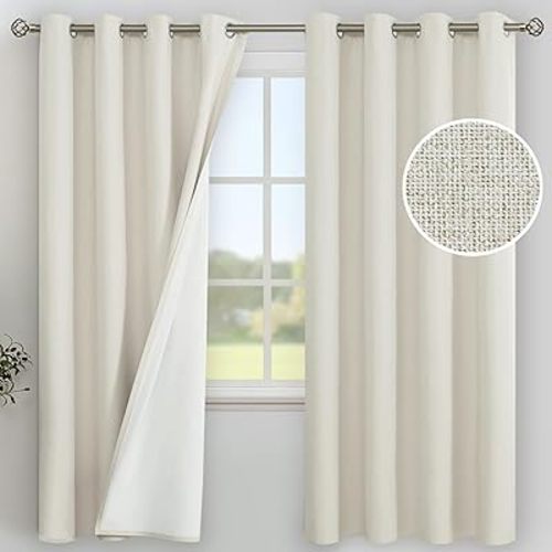 YoungsTex 72 Inches Length Linen 100% Blackout Curtains for Living Room, Grommet Ivory Cream Thermal Insulated Drapes for Bedroom Heat Blocking Room Darkening Rustic Privacy, 2 Panels, 52 X 72 Inch