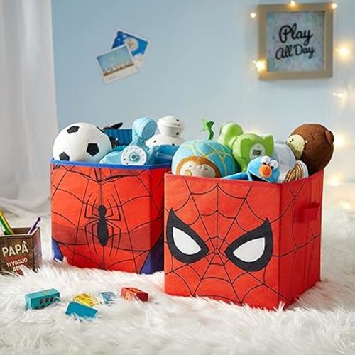 Idea Nuova Marvel Spiderman Collapsible Storage Cubes, Set of 2, 10"x10",Spiderman/Red