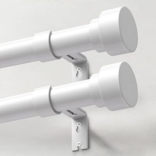 2 Pack Heavy Duty Curtain Rods for Windows 28 to 48 Inch, 1 Inch White Adjustable Curtain Rod Set with Easy Installation and Modern Design (A1,White,30-60",2Pack)