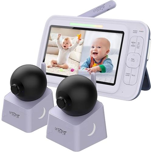 LEREVE Low EMF 5" HD Baby Monitor with 2 Cameras