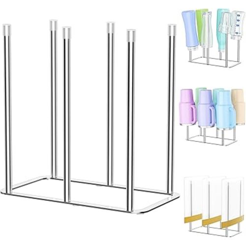 Water Bottle Drying Rack Reusable Bottle Rack Dryer Kitchen Stand Holder Metal Countertop Baby Bottle Drying Rack Water Cup Drying Rack for Plastic Bags, Bottles and Cups (Sliver, Large)