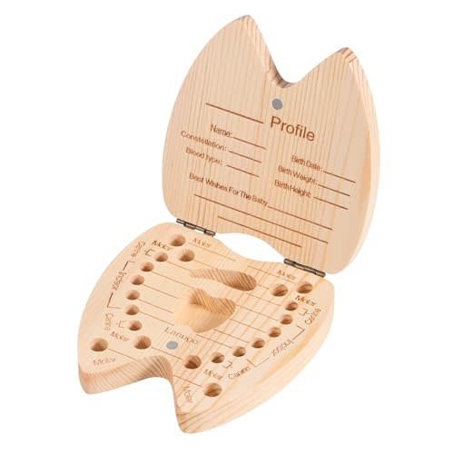 Annhua Tooth Fairy Box Umbilical Cord Keepsake Box for Boys, Wooden Baby Tooth Box Tooth Holders for Kids Keepsake - Storing 20 Shed Milk Teeth, Fetal Hair and Recording Baby Information