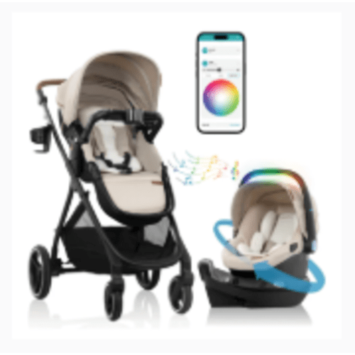 Evenflo Shyft Intuiti Travel System with Revolve180 LiteMax NXT Rotational Infant Car Seat, Champagne, 2024