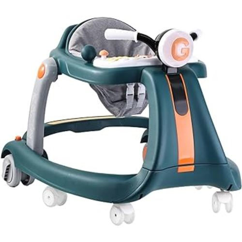 Baby Walker, Foldable Baby Walker with Wheels, Infant Toddler Walker with Foot Pads, Anti-Fall Baby Walkers and Activity Center Bouncer Combo for Boys and Girls 6-24 Months walker12014 (Green)