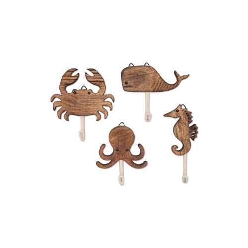 Cove Sea Life Motif Set of 4 Wall Hooks, One Size