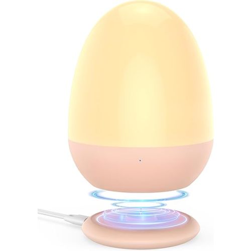 JolyWell Night Light for Kids, Egg Light for Nursery with Stable Charging Pad, Baby Night Light Portable for Breastfeeding, Toddler Night Light for Bedroom, 1h Timer & Touch Control, ABS+PC, White