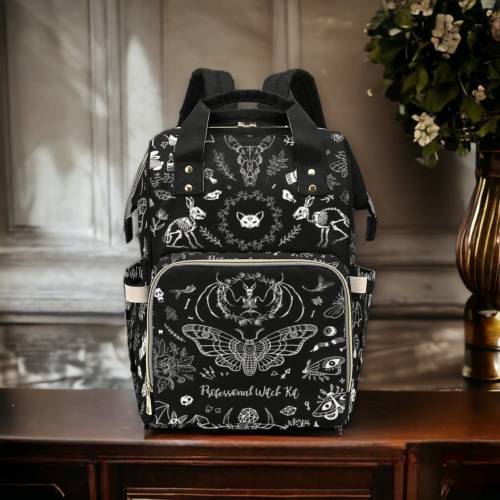 Goth Moth Diaper Bag Backpack Celestial Witchy Goth Baby Shower Gift Idea Insulated Travel Bottle Cooler Boho Moms Dads New Parents Newborn