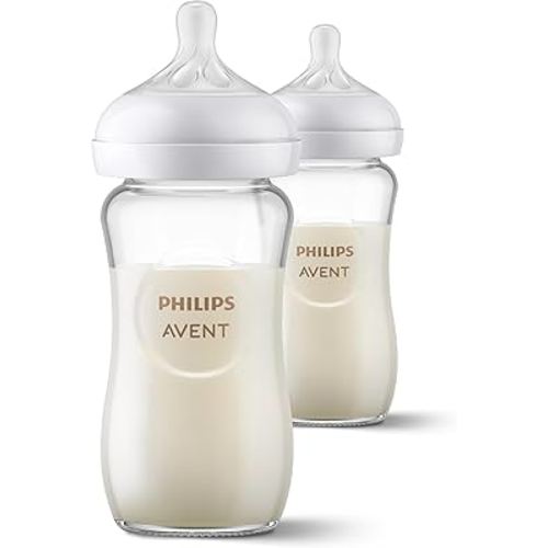 Philips Avent Glass Natural Baby Bottle with Natural Response Nipple, 8oz, 2pk, SCY913/02