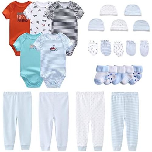 Newborn Layette Gift Set Bodysuits Pants for Baby Girl and Boy 24 Piece 100% Cotton Essentials and Accessories
