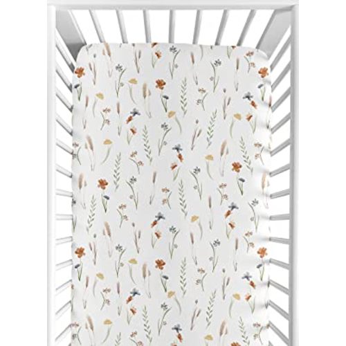 Sweet Jojo Designs Boho Floral Garden Flower Girl Baby Fitted Crib Sheet Infant Newborn Nursery Toddler Bed Room Standard Mattress Green Watercolor Bohemian Floral Farmhouse Vintage Shabby Chic Nature
