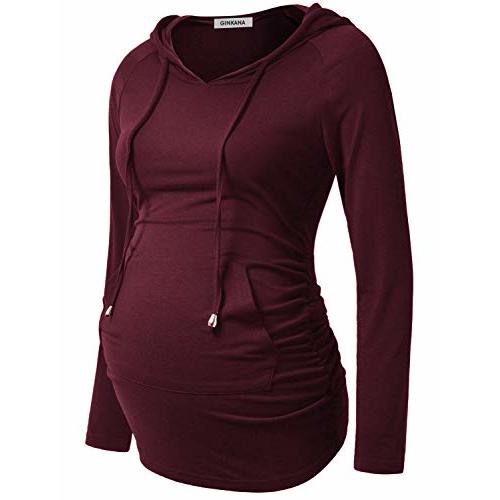 GINKANA Maternity Hoodie Long Sleeves Shirts Casual Maternity Top Pregnancy Sweatshirt Casual Clothes