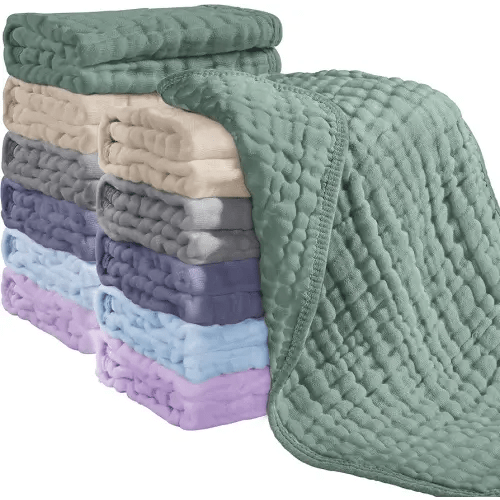 Looxii Muslin Burp Cloths 100% Cotton Muslin Cloths 12 Pack Large 20''x10'' Extra Soft and Absorbent Baby Burping Cloth for Boys and Girls (Multicolor)