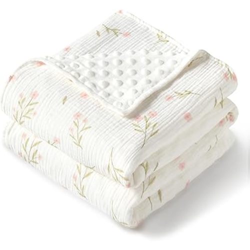 JELLYMONI Micro Soft Plush Baby Blanket for Unisex Boys Girls, 1 Pack Muslin Cotton Minky Blanket with Soothing Raised Dots, Double Layer Bed Throws for Baby Crib, 30x40 Inches