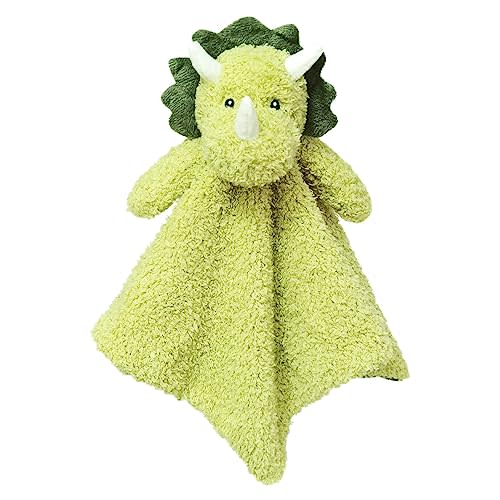 Doindute Baby Green Triceratops Soft Stuffed Animal Security Blanket, Plush Dinosaur Character Lovey Blanket, Baby Shower/Nursery Gift, Newborn Infant Toddler Snuggle Blankie for Kids, 14 Inches