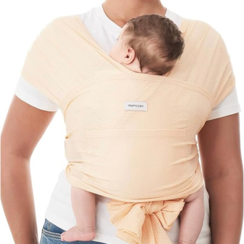 Momcozy Baby Carrier AirMesh - The Perfect Summer Sling for Newborns to Toddler 8-35 lbs - Cooling Fabric Baby Wrap, Lightweight, Ergonomic, and Easy to Wear, Beige