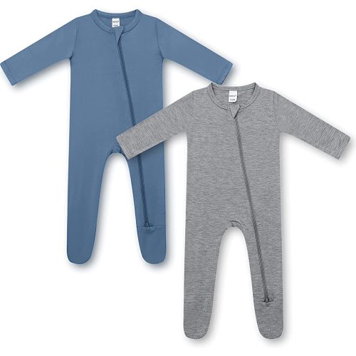 HAPIU Bamboo Baby Footed Pajamas 2 Way Zip Front, Sleep 'N Play Footies, 0-24 Months