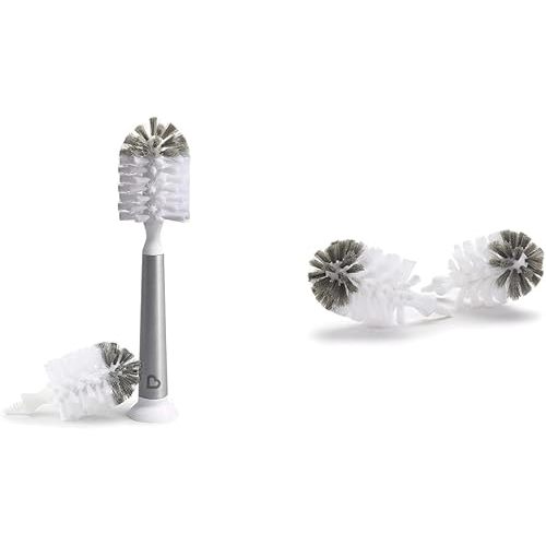 Munchkin Shine Stainless Steel Bottle Brush, 2 Replacement Brush Heads and Nipple Brush