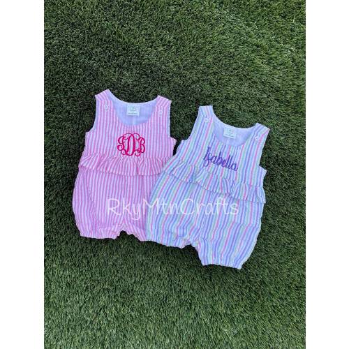 Girls Romper, Monogram Romper, Seersucker Romper, Monogram Bubble, Monogrammed baby bubble, Monogram bodysuit, Monogrammed bodysuit
