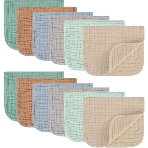 Muslin Burp Cloths 100% Cotton Pack of 12. Soft, Gentle & Absorbent Baby Burp Cloths for Baby Girl & Boys. (Neutral Color 12 Pieces)