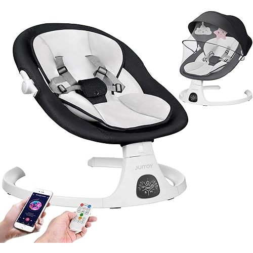 Electric Baby Swings for Infants to Toddler Baby Swing with 5-Speed 3-Seat Positions 5-Point Carabiner,with Bluetooth Music 10-Preset Melodies