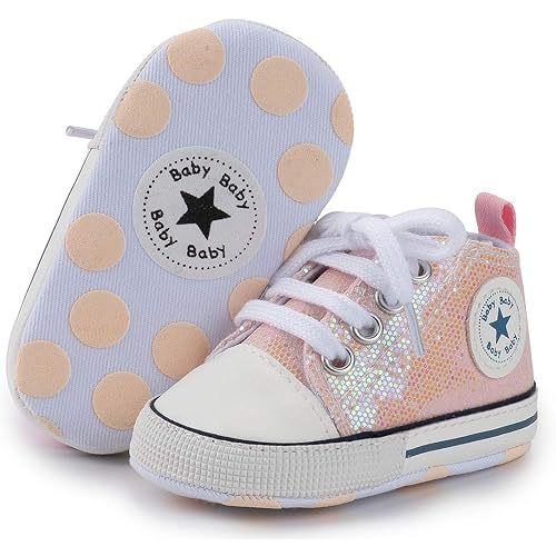 Unisex Baby Soft Sole Sneakers, Canvas Denim High Top, Newborn Infant First Walkers