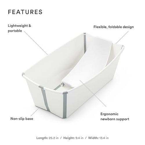 Stokke Flexi Bath Bundle, White - Foldable Baby Bathtub + Newborn Support - Durable & Easy to Store - Convenient to Use at Home or Traveling - Best for Newborns & Babies Up to 48 Months