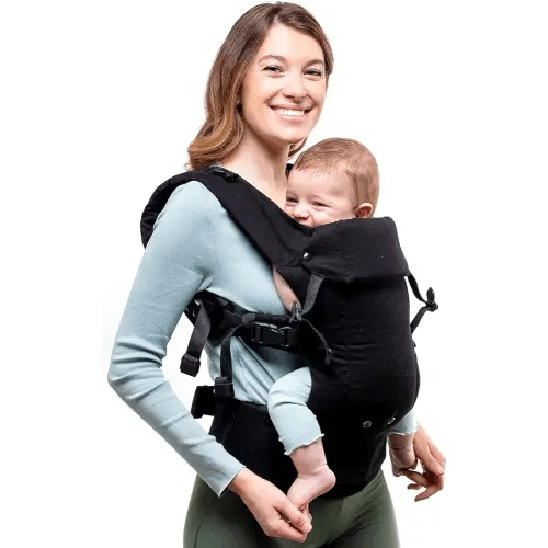 Beco Gemini Baby Carrier from Newborn to Toddler - Certified Ergonomic Newborn Baby Carrier for Infants and Children of 7-35 lbs - M Shape, Adjustable Seat, 100% Organic Cotton (Metro Black)