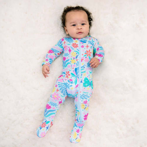 Om Baby | Bamboo Footie Onesie Sleeper | "Deep Breath" | Thermo-Regulating, Double Zipper, 4-Way Stretch