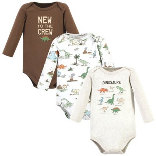 Hudson Baby Cotton Long-Sleeve Bodysuits, Dinosaur Adventures 3-Pack, 6-9 Months