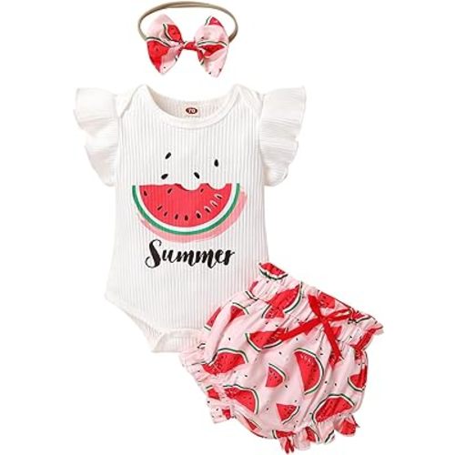 Tiny Cutey Baby Girl Clothes Infant Summer Outfits Set Ruffle Sleeve Romper and Floral Shorts with Headband