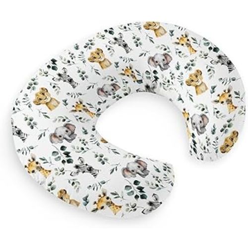 HawSkgFub African Safari Animal Eucalyptus Leaf Nursing Pillow Cover for Baby Boys, Jungle Elephant Giraffe Zebra Lion Breastfeeding Pillow Slipcover, Nursing Pillowcase for Newborn Infant, Cover Only