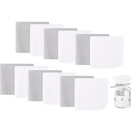12 Pack Baby Washcloths 100% Cotton - Small Terry Wash Cloths 8" x 8" Soft Face Washcloth for Hand Body Sensitive Skin Thin Absorbent Wipes for Newborns Infant